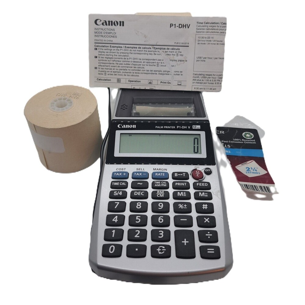 Canon Palm Printer P1-DH V 12 Digits Receipt Printing Calculator With Adapter